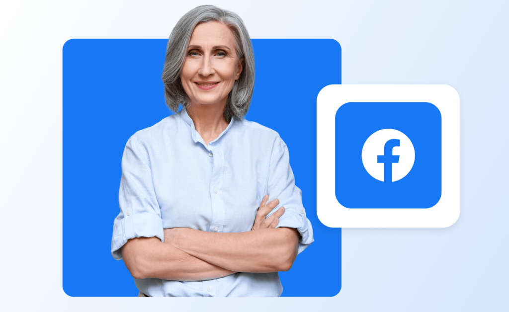 Female realtor confidently posing with Facebook logo