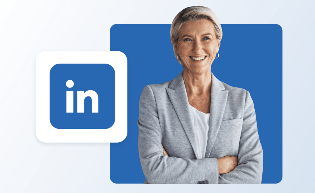 Female realtor confidently posing with LinkedIn logo